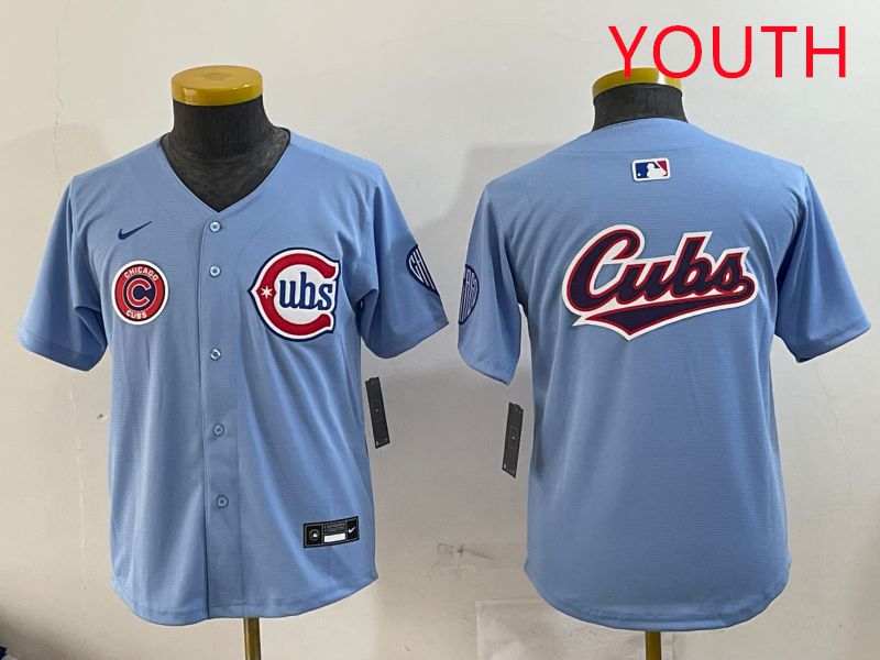 Youth Chicago Cubs Blank Light Blue Throwback 2025 Nike MLB Jersey style 1->youth mlb jersey->Youth Jersey